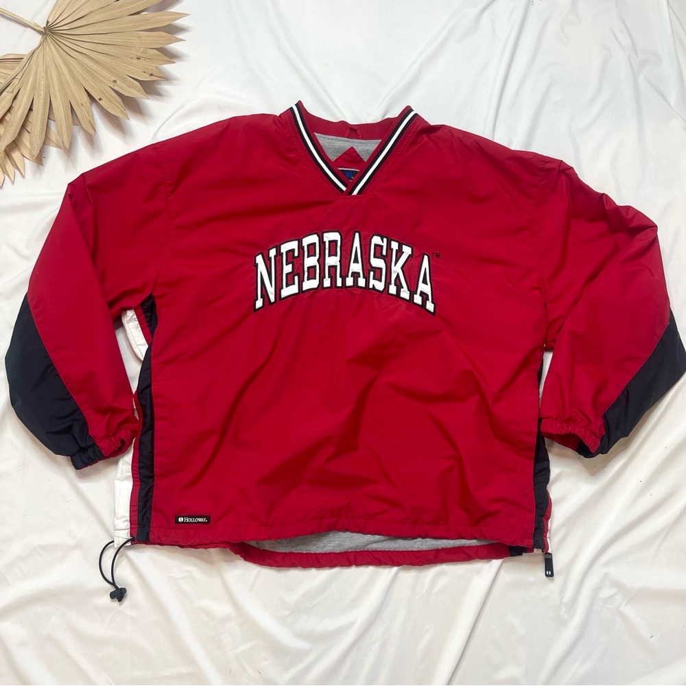 Vintage Holloway Nebraska Huskers Red Black Pullover Windbreaker Jacket Size XXL
